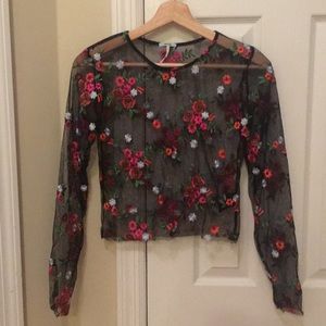 Urban Outfitters embroidered mesh long sleeve